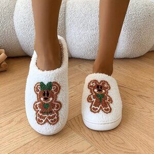 Womens Cozy Gingerbread Embroidery Slippers